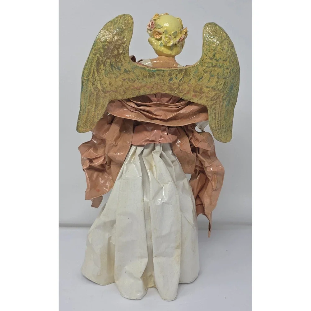Amlings Angel Paper Mache  Christmas Tree Topper Figurine with Wreath and Wings‎